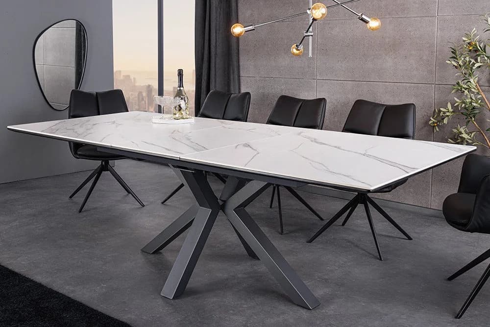 riess-ambiente Esstisch ETERNITY 160-200cm Weiß Schwarz Keramik Marmor-Design