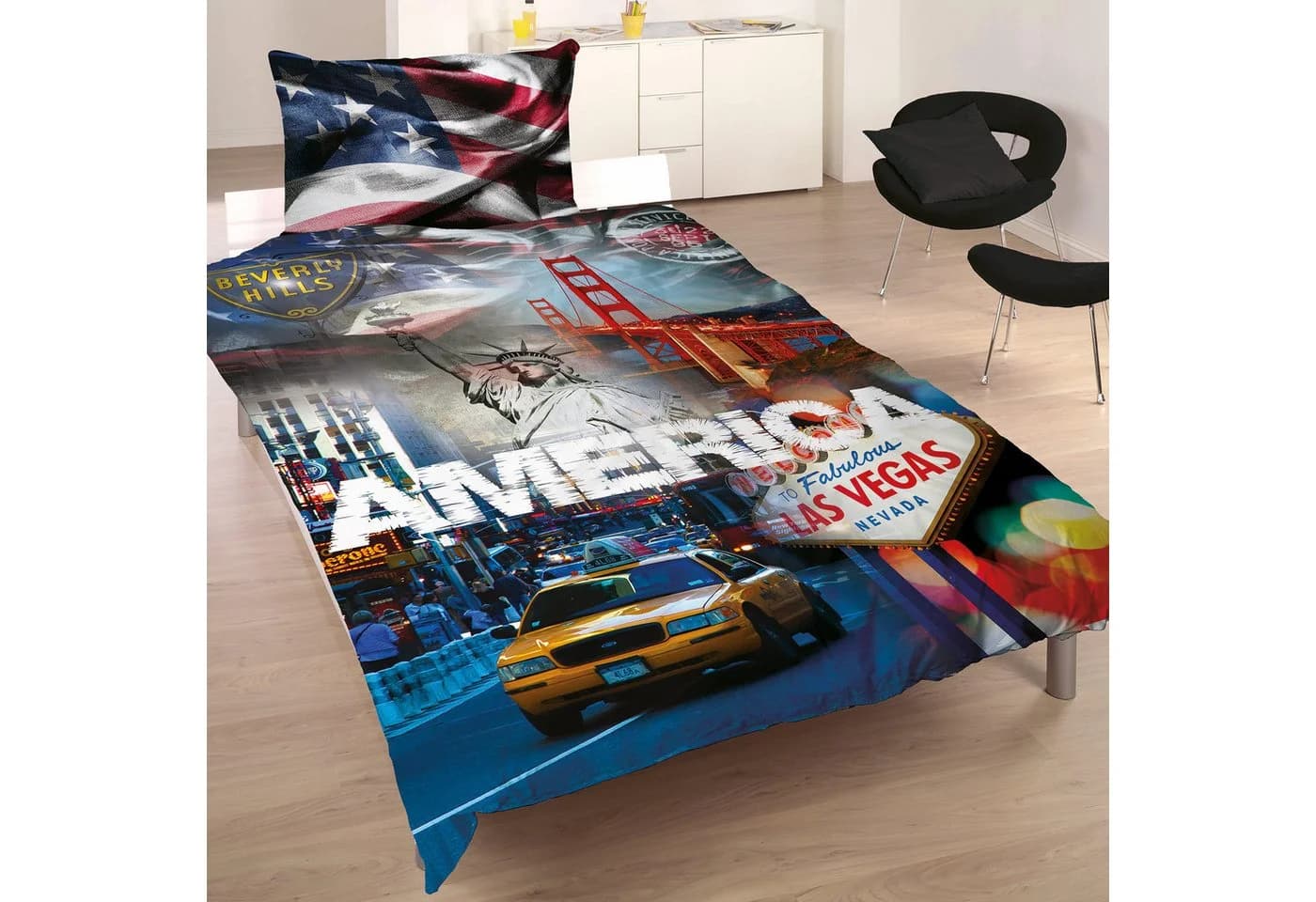 BERONAGE Wendebettwäsche USA Stars and Stripes 2-teilig 135x200 + 80x80 cm