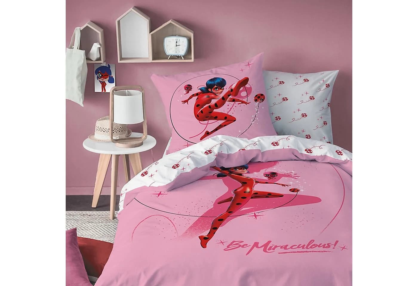 BERONAGE Kinderbettwäsche Miraculous Ladybug Shadow 100% Baumwolle Flanell