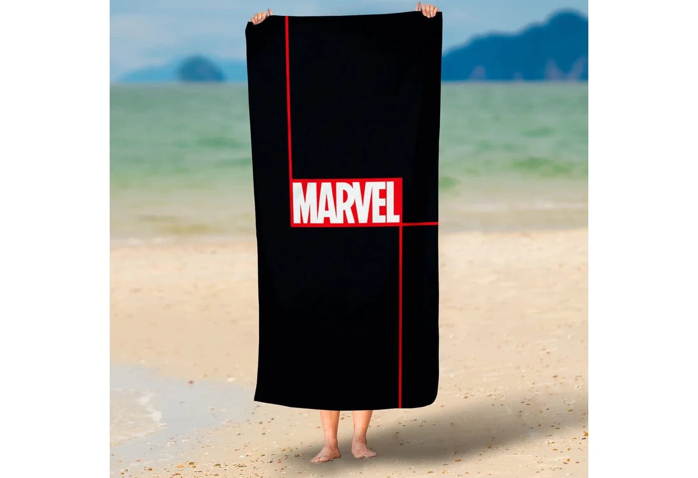 BERONAGE Marvel Strandtuch Logo Schwarz 100% Baumwolle
