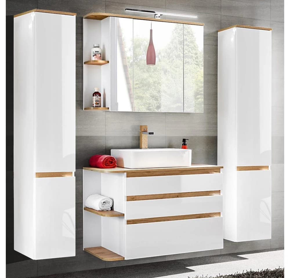 Lomadox Badmöbel-Set CAMPOS-56 Weiß Hochglanz 4-teilig