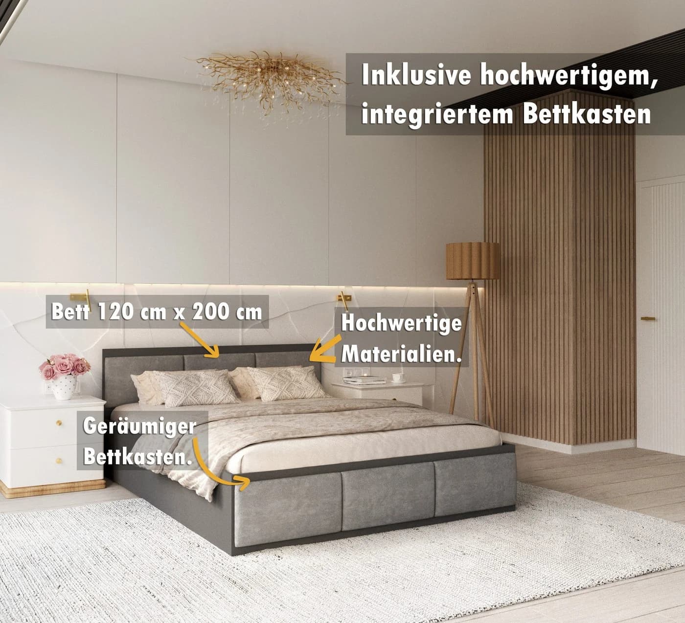 thematys Stauraumbett 140x200 mit Lattenrost & Matratze