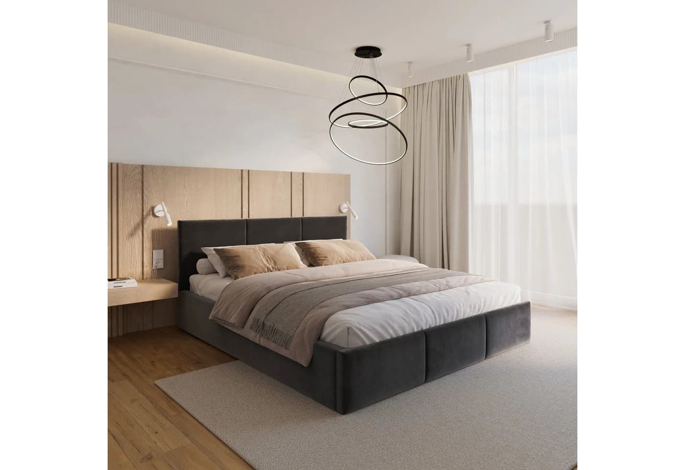 thematys Polsterbett mit Bettkasten & Lattenrost Grau Velours
