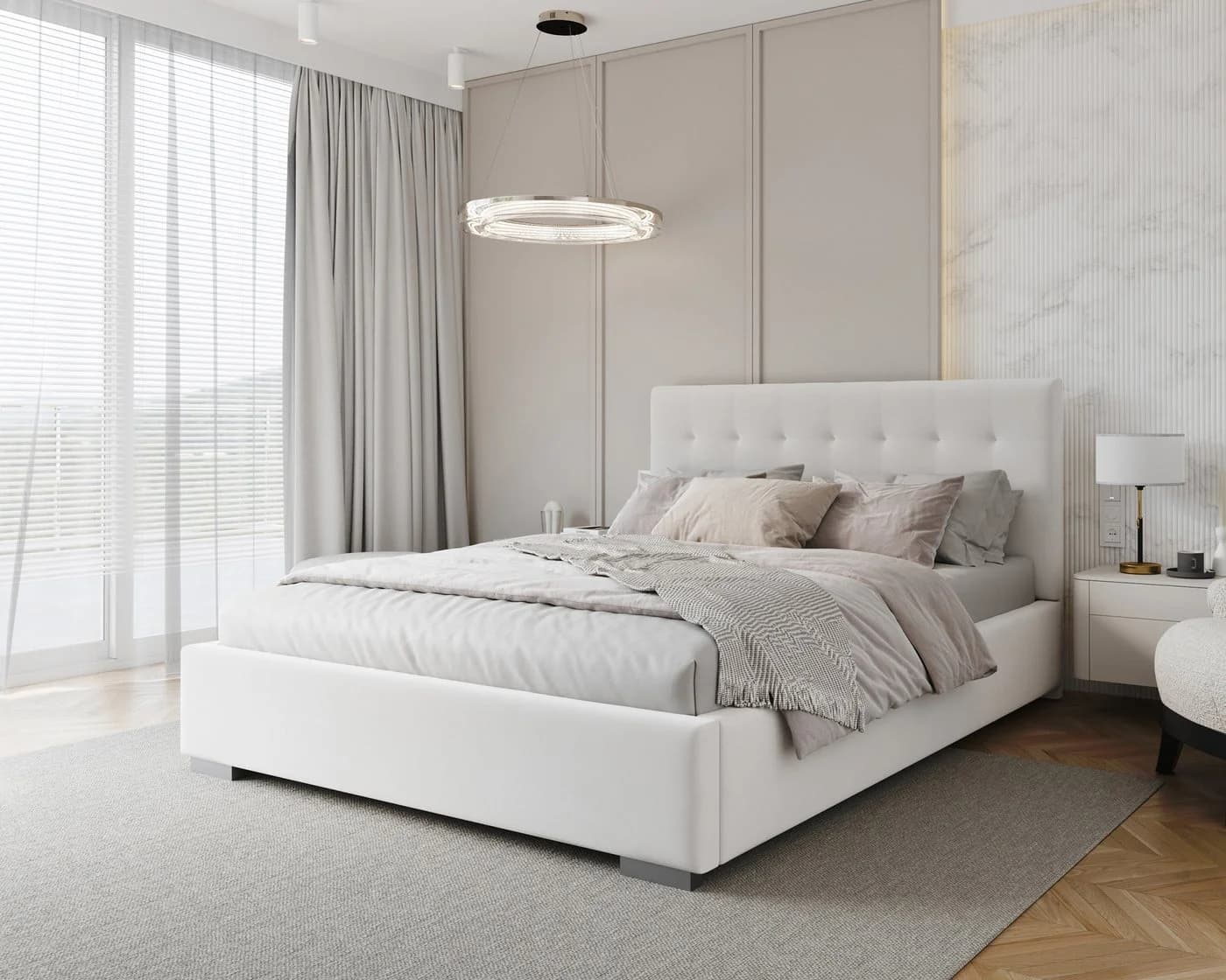 thematys Polsterbett LUCERNA PARIS mit Bettkasten Velours Weiß