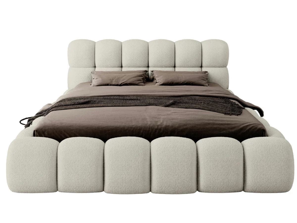 thematys Polsterbett BOSTON mit Bettkasten Bouclé Weiß/Beige