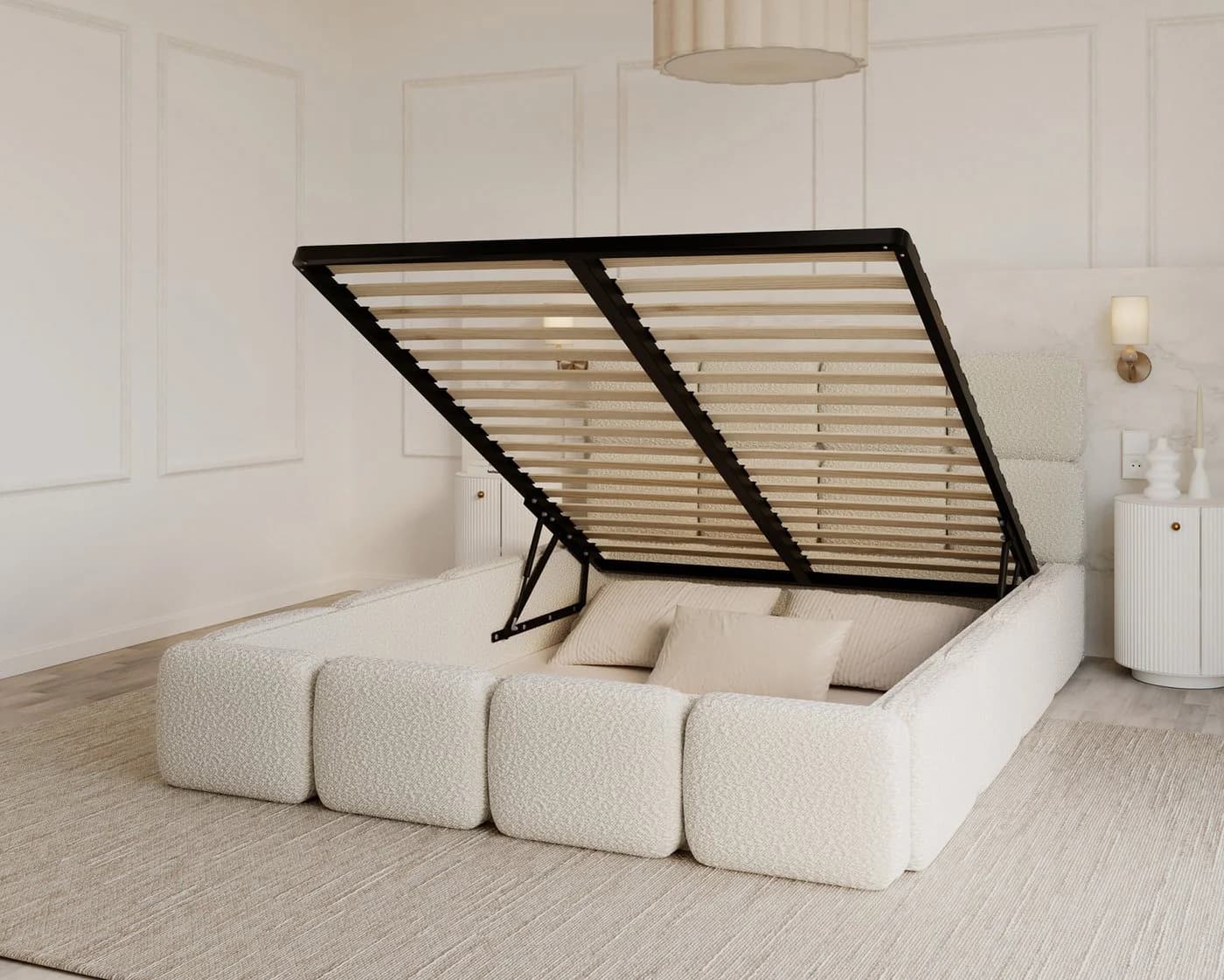 thematys Polsterbett Stauraumbett Bouclé Cleo 140x200, 160x200, 180x200cm