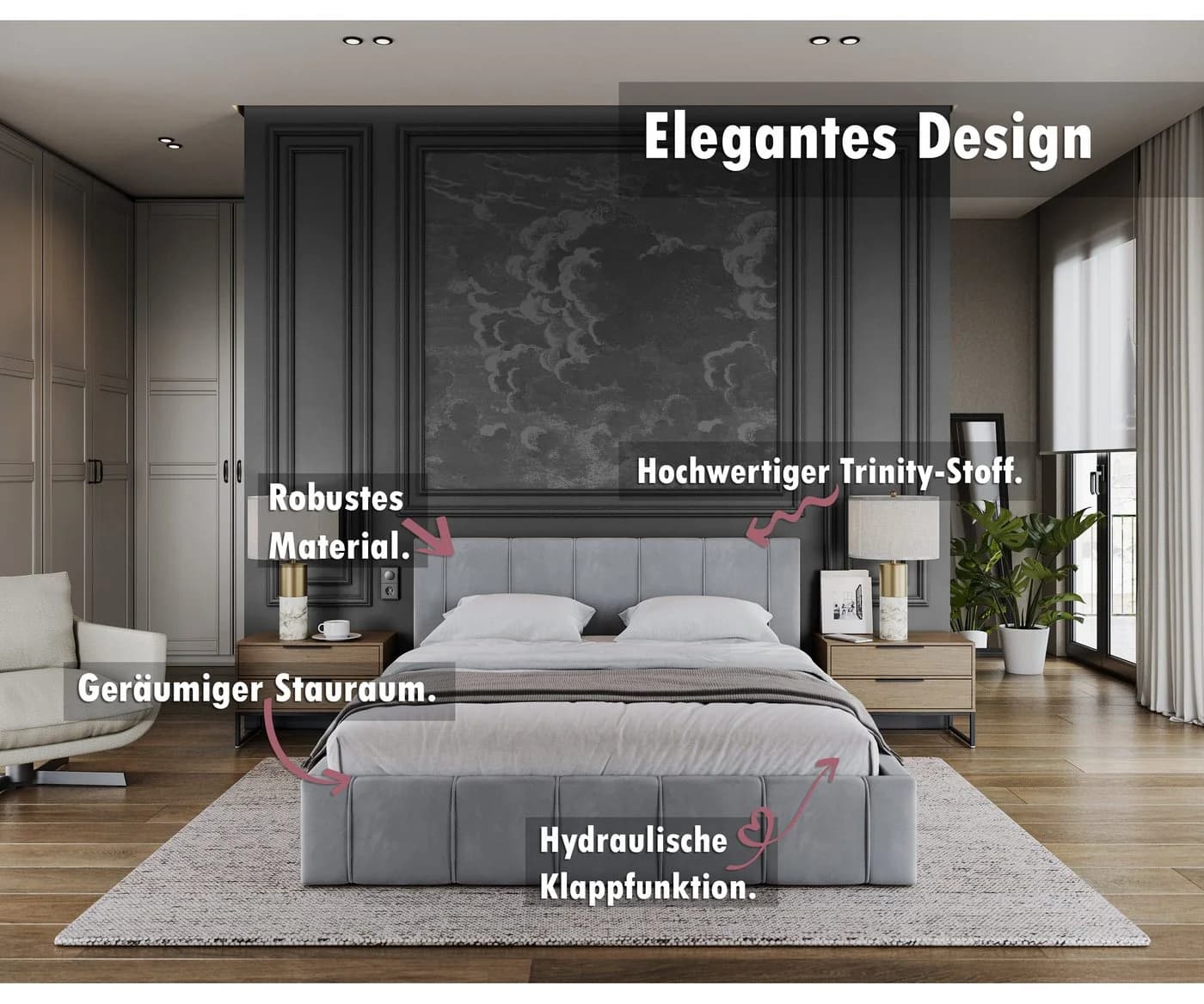 thematys Polsterbett Bett aus Velours Stauraumbett - TOPSELLER - MADE IN EU