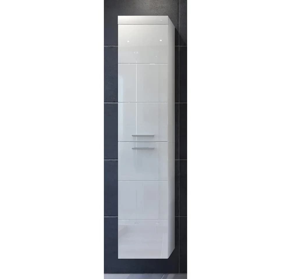 trendteam Hochschrank Devon Badschrank Weiß Hochglanz Modern