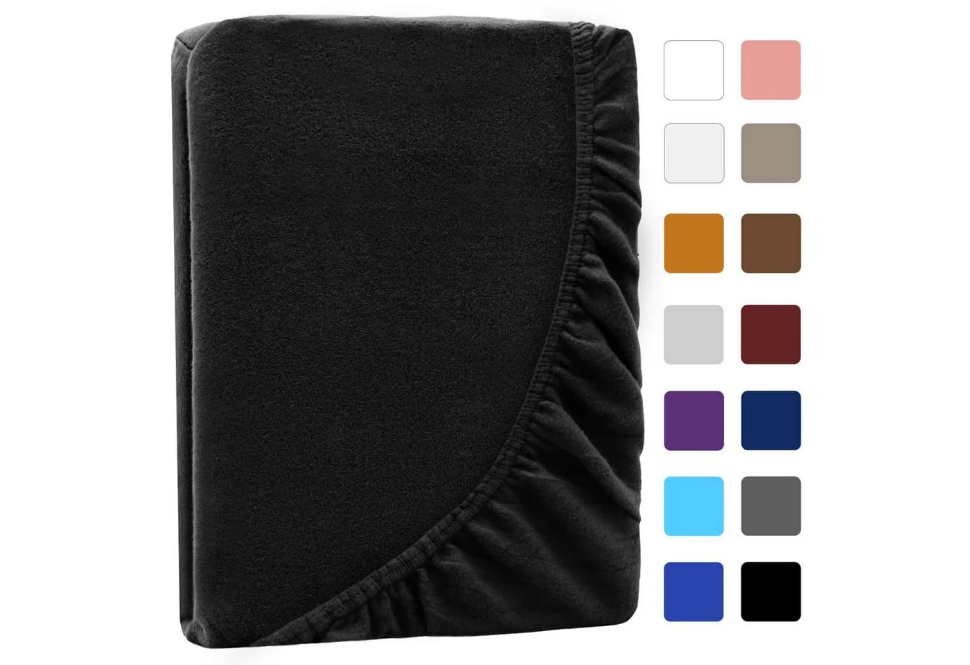 NatureMark Spannbettlaken Winter Thermo Fleece 80% Baumwolle 20% Polyester Gummizug Rundum Schwarz 120 x 200 cm