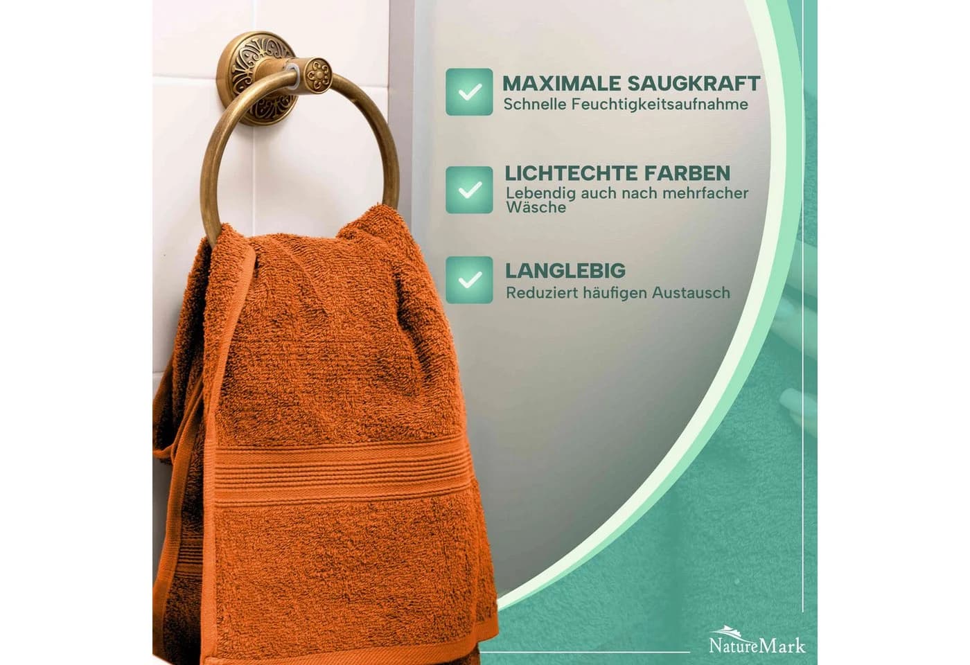 NatureMark 8er-Set Frottier-Handtücher 50x100cm Baumwolle Terrakotta