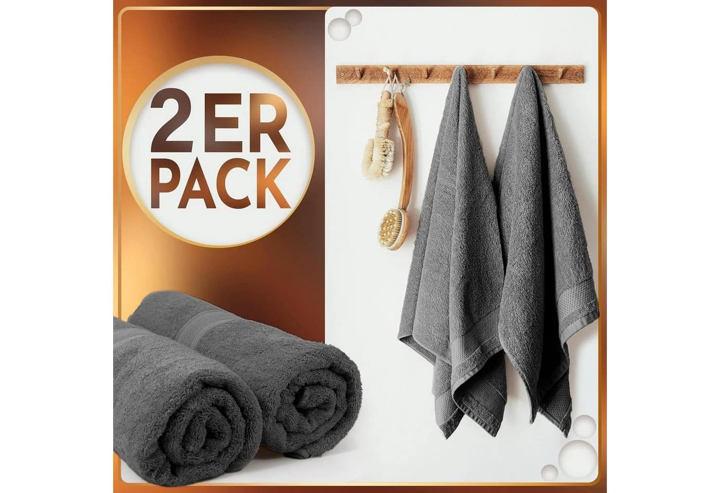 NatureMark Saunatuch 100% Baumwolle Anthrazit Grau 80x200cm