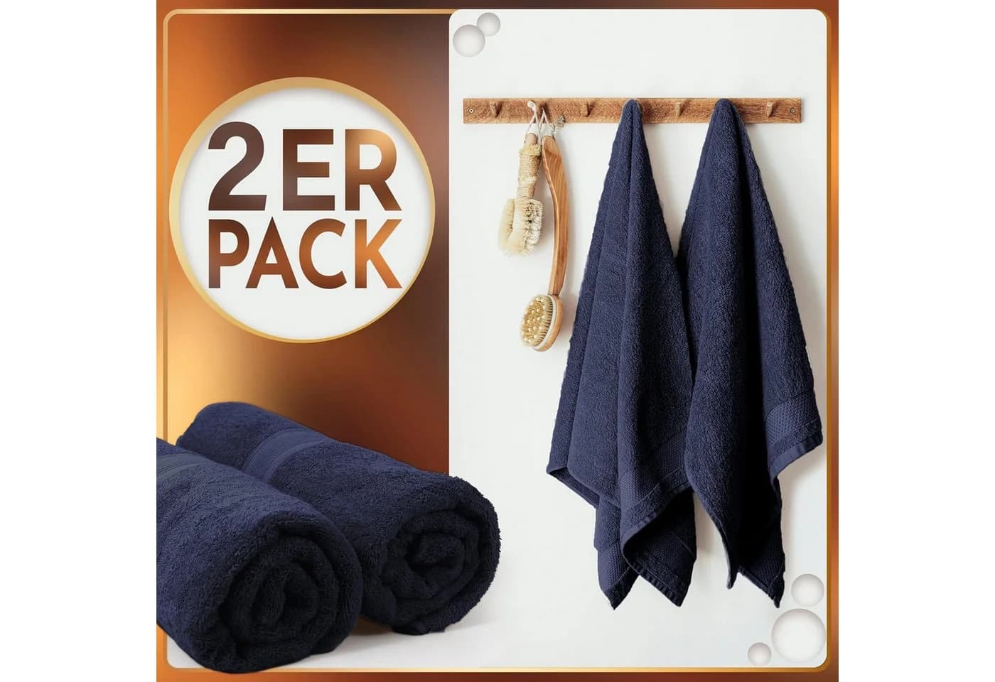 NatureMark Saunatuch 80x200cm Baumwolle 2er-Pack Navy Blau