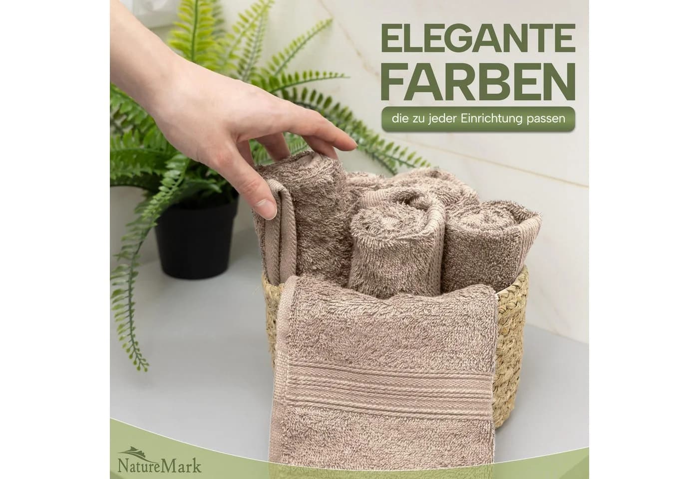 NatureMark Gästehandtuch 12er Set 100% Baumwolle Sand 30x50cm