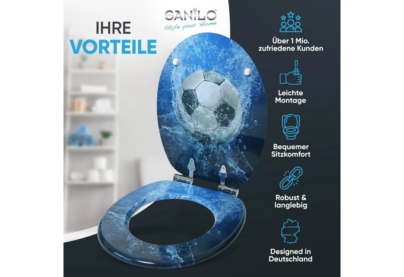Sanilo WC-Sitz Soccer mit Absenkautomatik - Universell & Modern