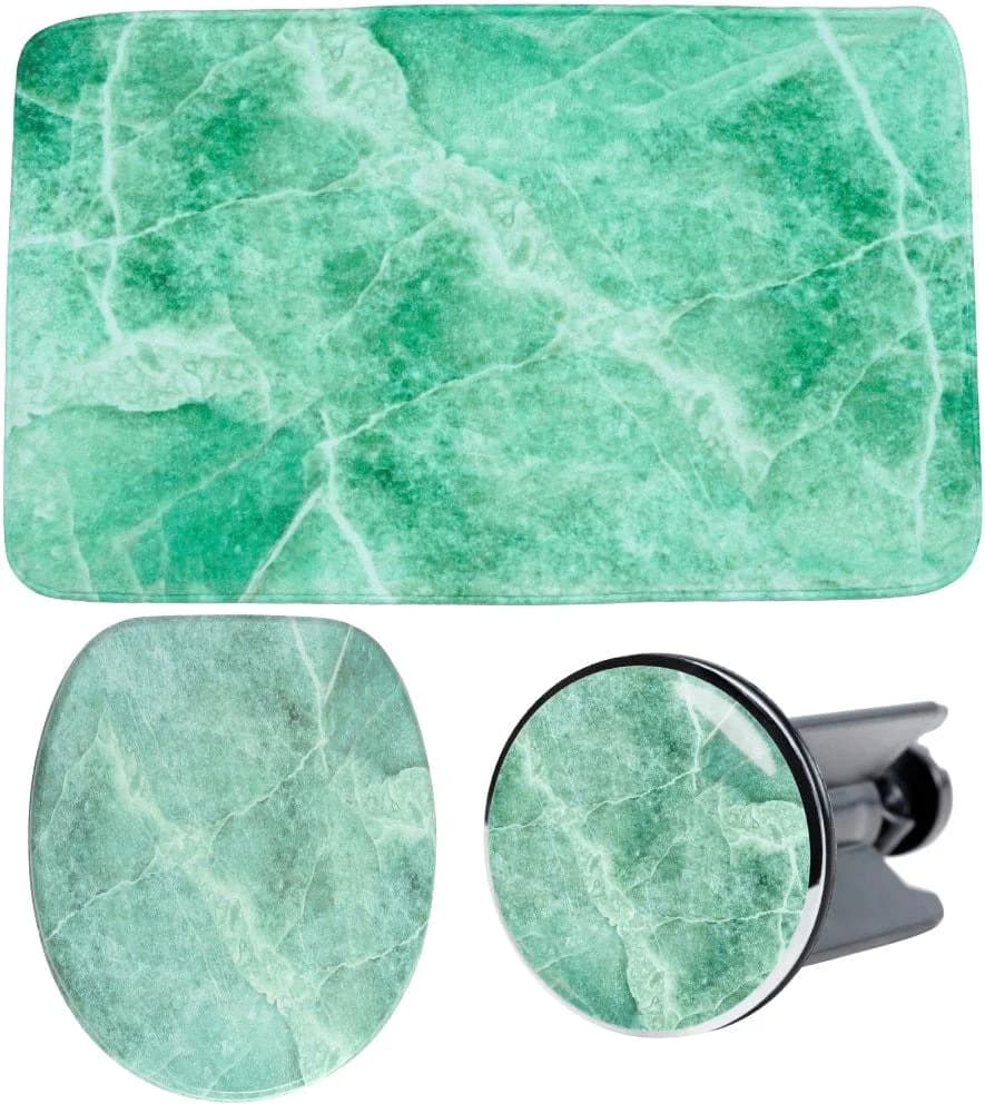 Badaccessoire-Set SANILO "Marmor Grün" WC-Sitz, Badteppich, Waschbeckenstöpsel