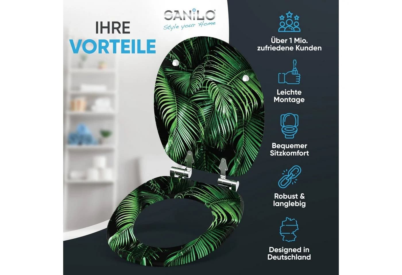 SANILO WC-Sitz Palmdream mit Absenkautomatik Grün/Schwarz