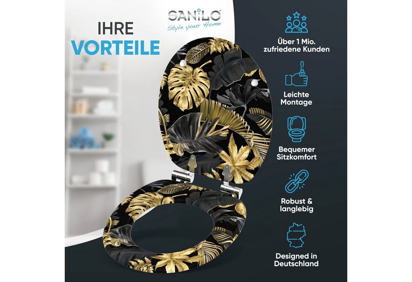 Sanilo WC-Sitz mit Absenkautomatik Holz Golden Leaves