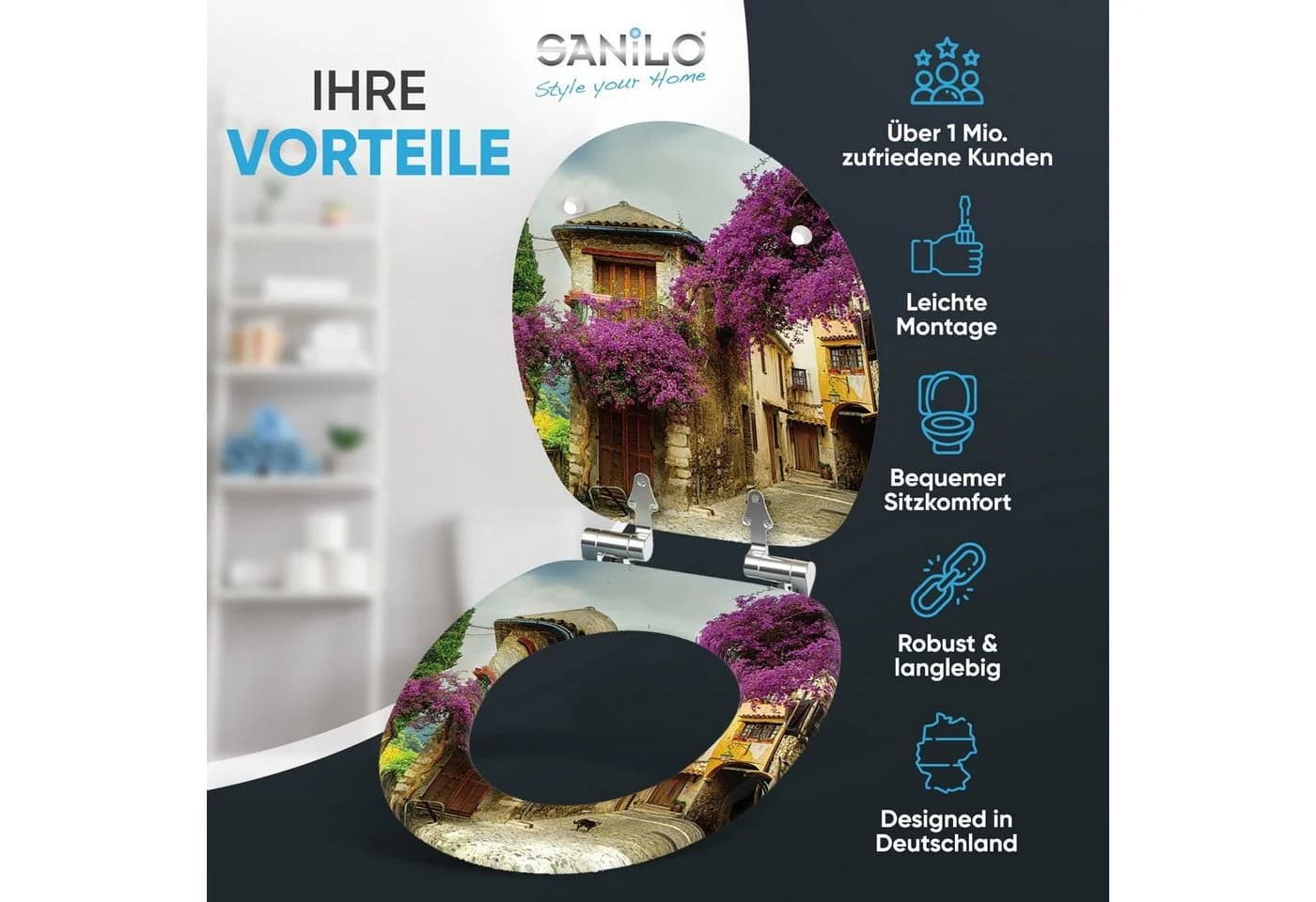 SANILO WC-Sitz Toskana Braun Bunt mit SoftClose