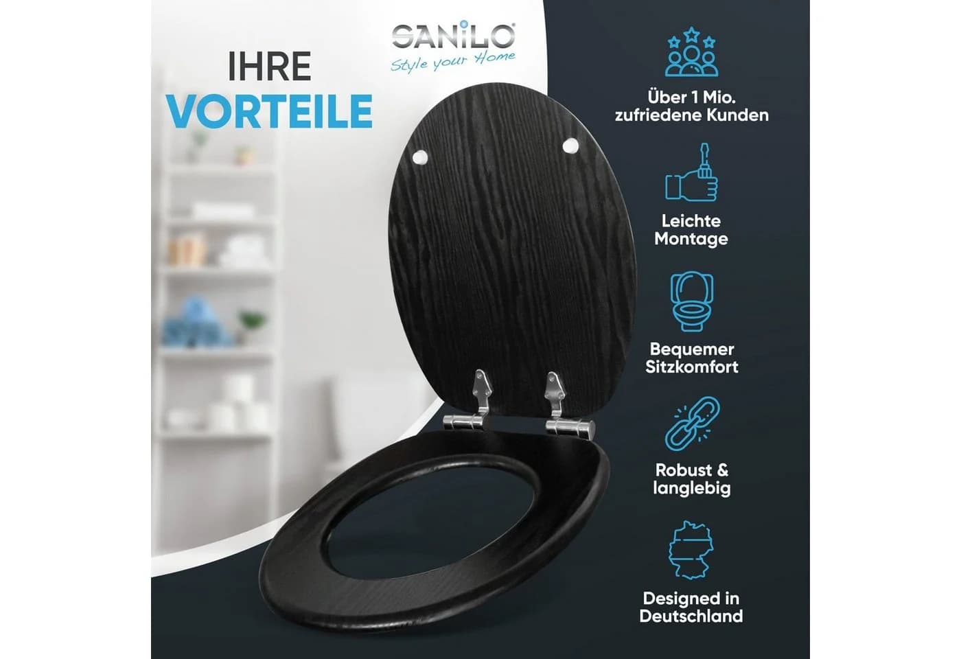 Sanilo WC-Sitz Black Wood mit Absenkautomatik Schwarz