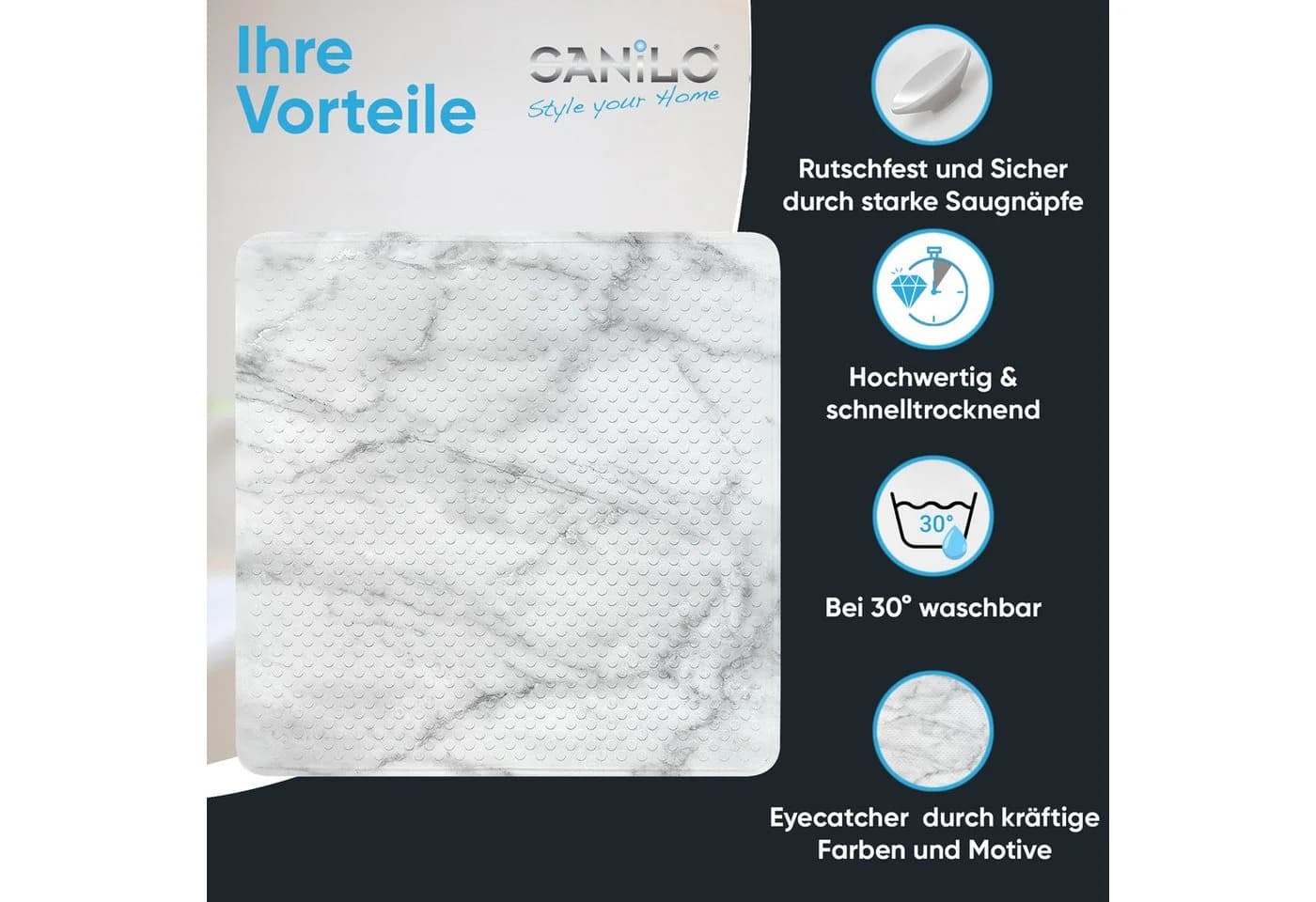 Sanilo Duschmatte Marmor Rutschfest PVC 53x53 cm