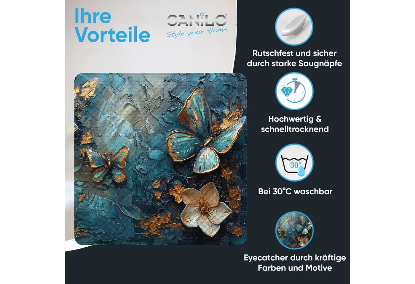 Sanilo Duschmatte mit Motiv, 53 x 53 cm, Kunststoff PVC, quadratisch, 230 Saugnäpfe