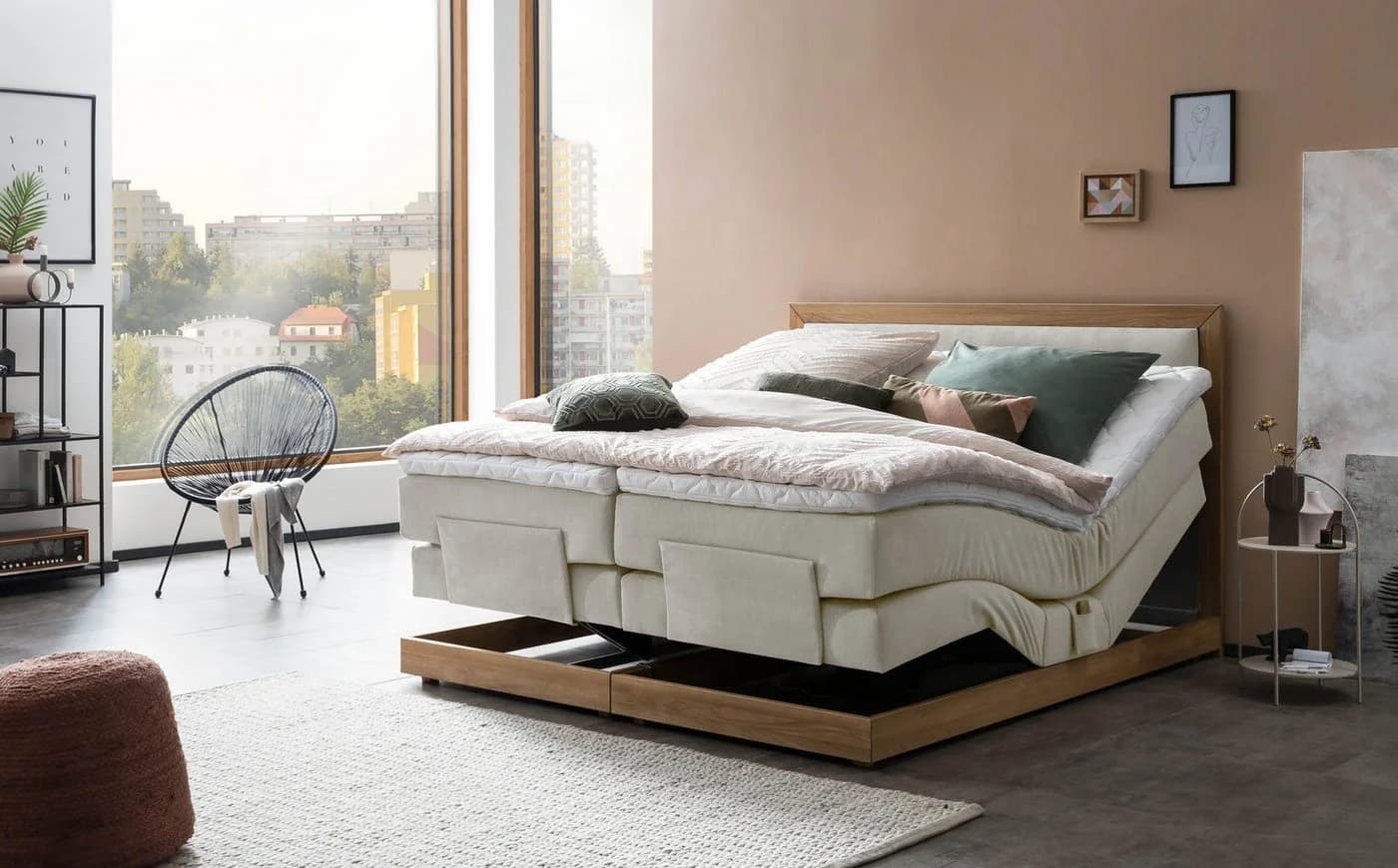 Belanoti Boxspringbett MODELA 180x200 elektrisch verstellbar Beige Eiche