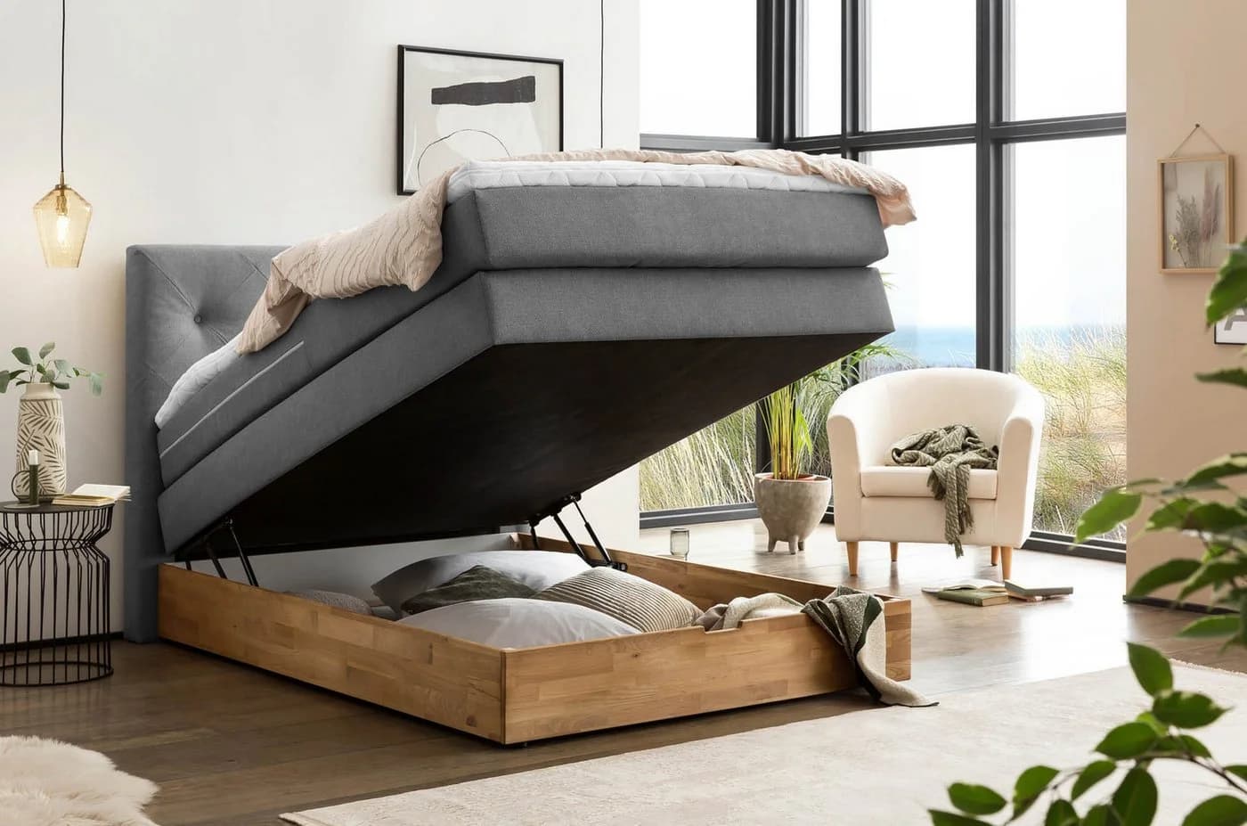 Belanoti Boxspringbett Marbo mit Bettkasten und Visco-Topper