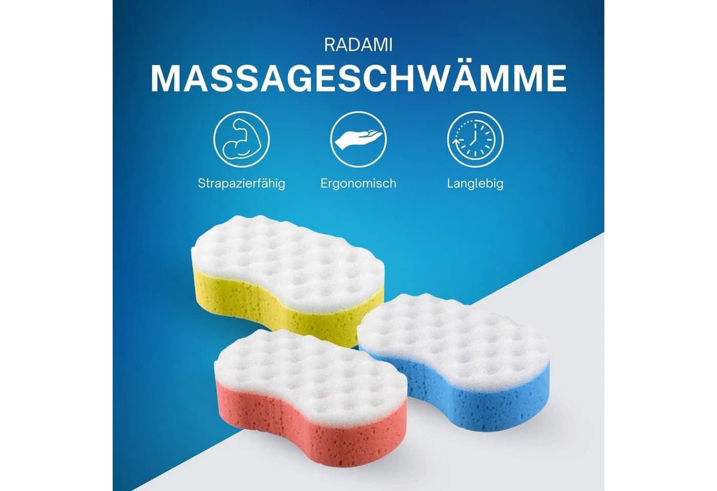 Radami 6er Set Massageschwamm Badeschwamm mit Peeling & Duschseite