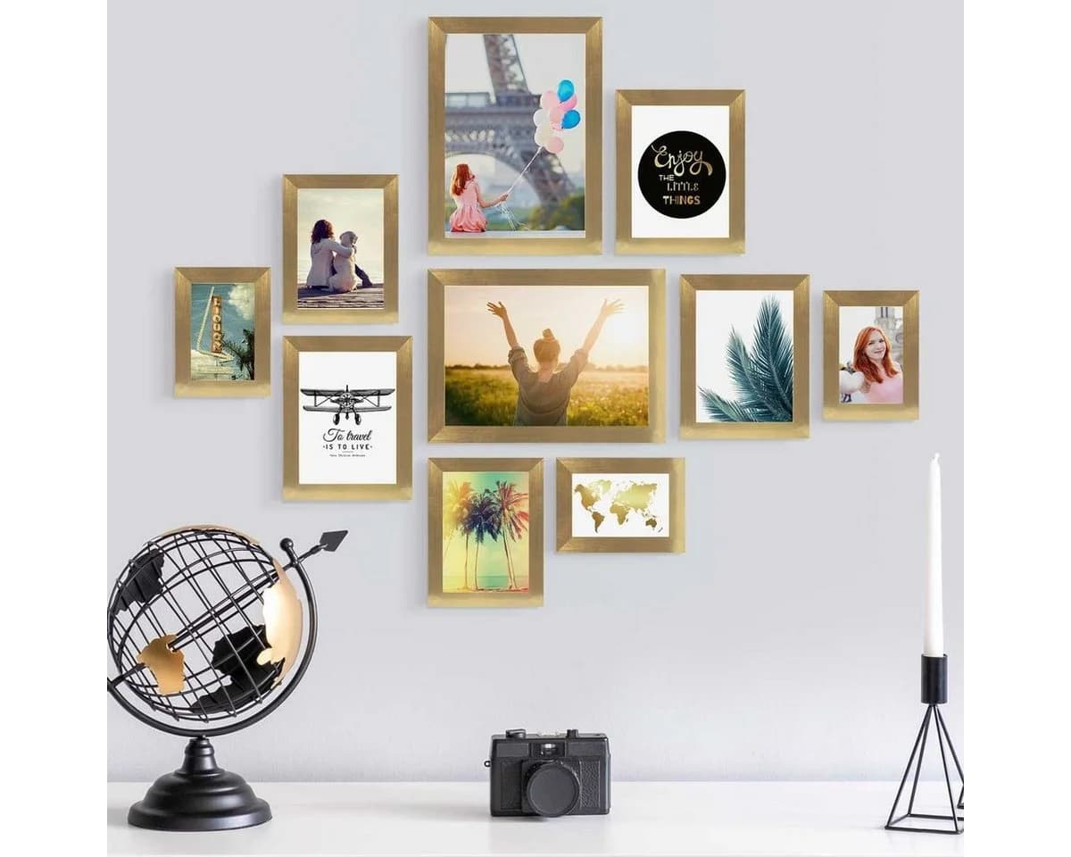 PHOTOLINI Bilderrahmen 10er Set Gold MDF Holz