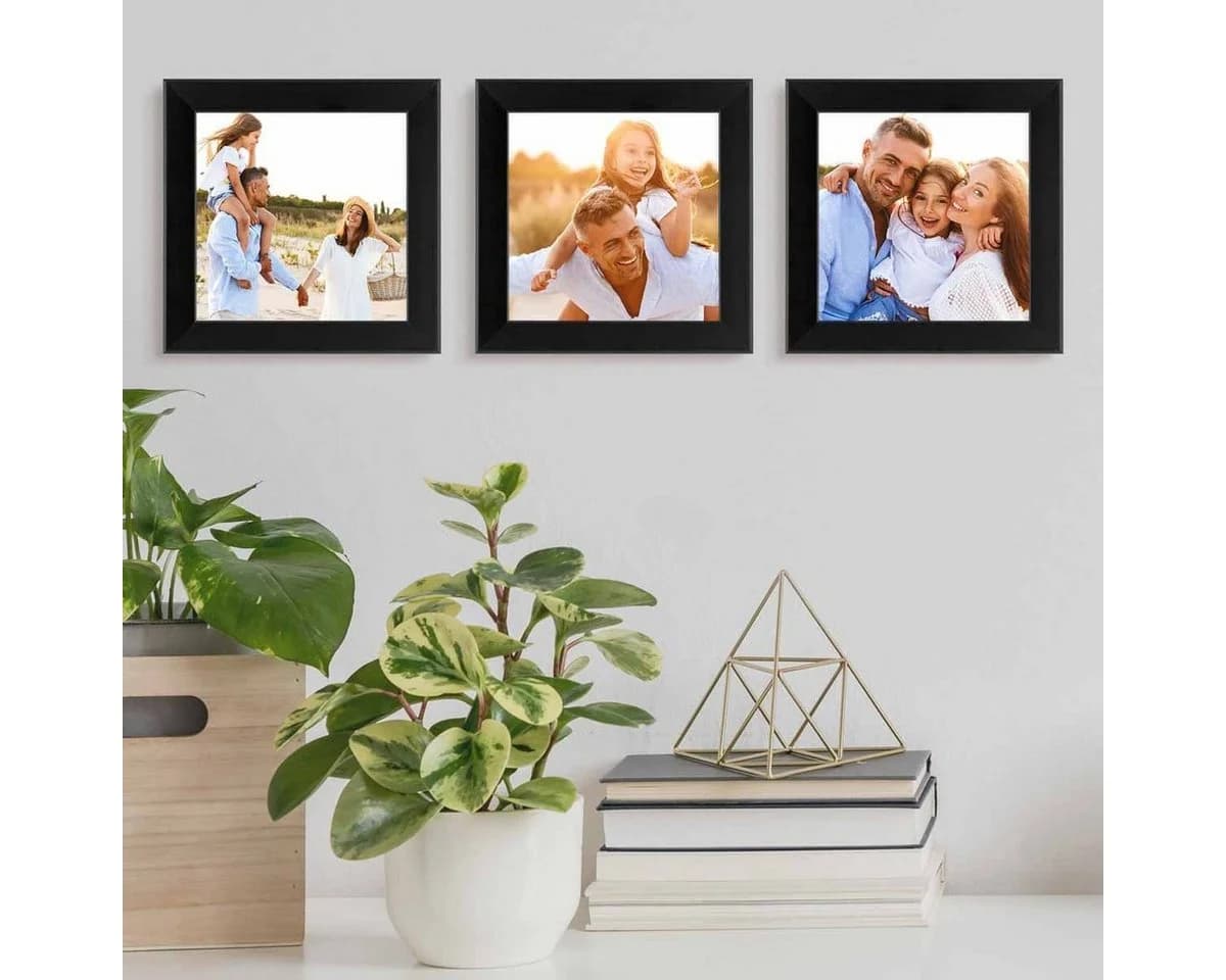 PHOTOLINI Bilderrahmen 3er Set Schwarz MDF Acrylglas 10x10 cm