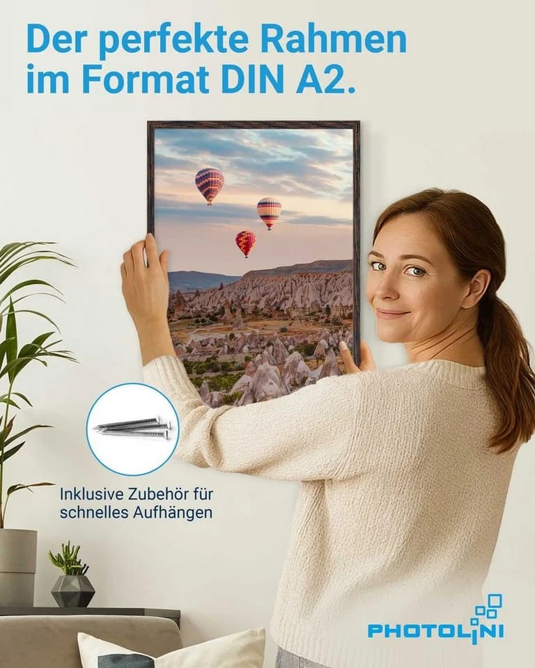 PHOTOLINI Bilderrahmen A2 Eiche Dunkel mit Acrylglas