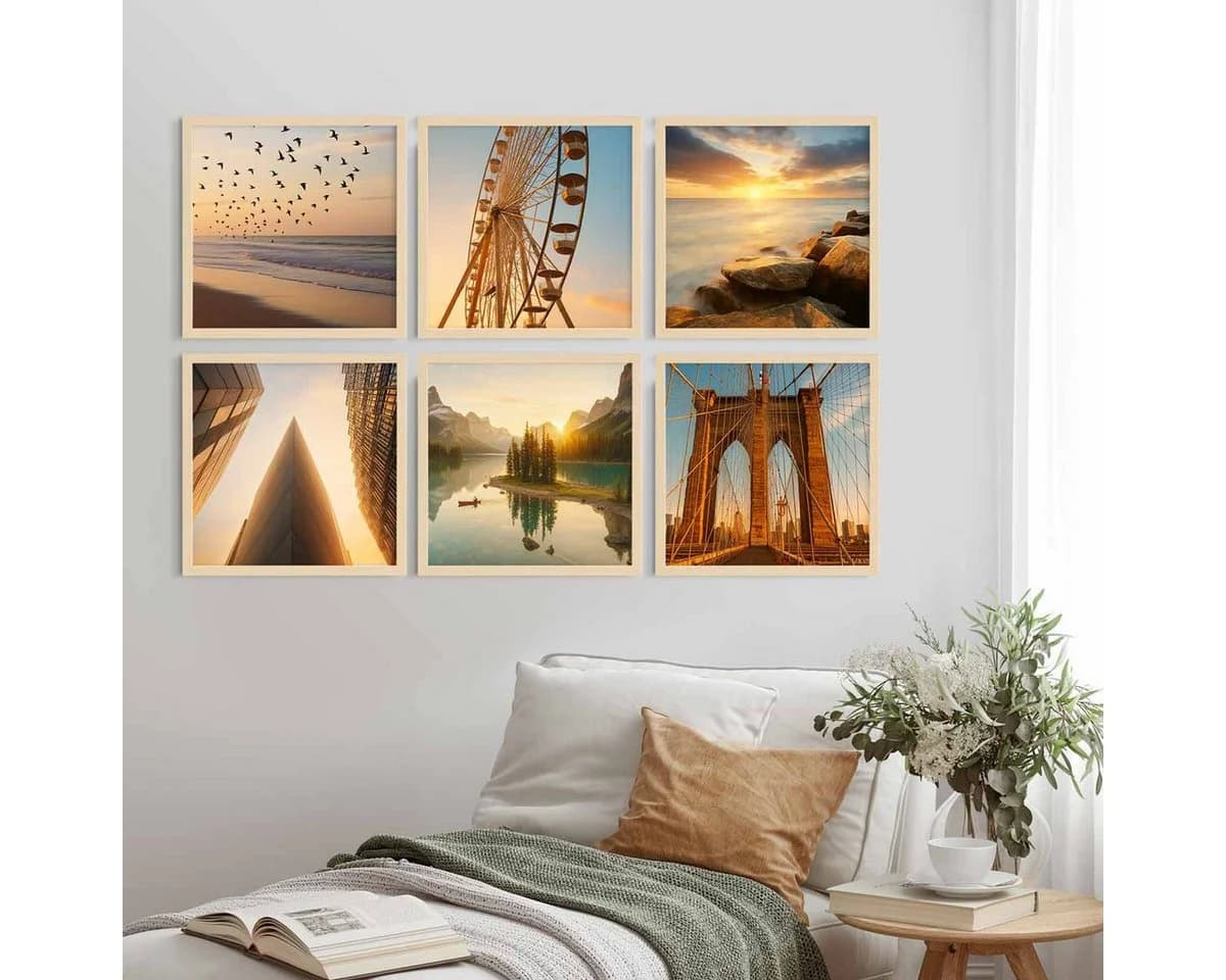 PHOTOLINI Bilderrahmen Set 6er quadratisch MDF Natur