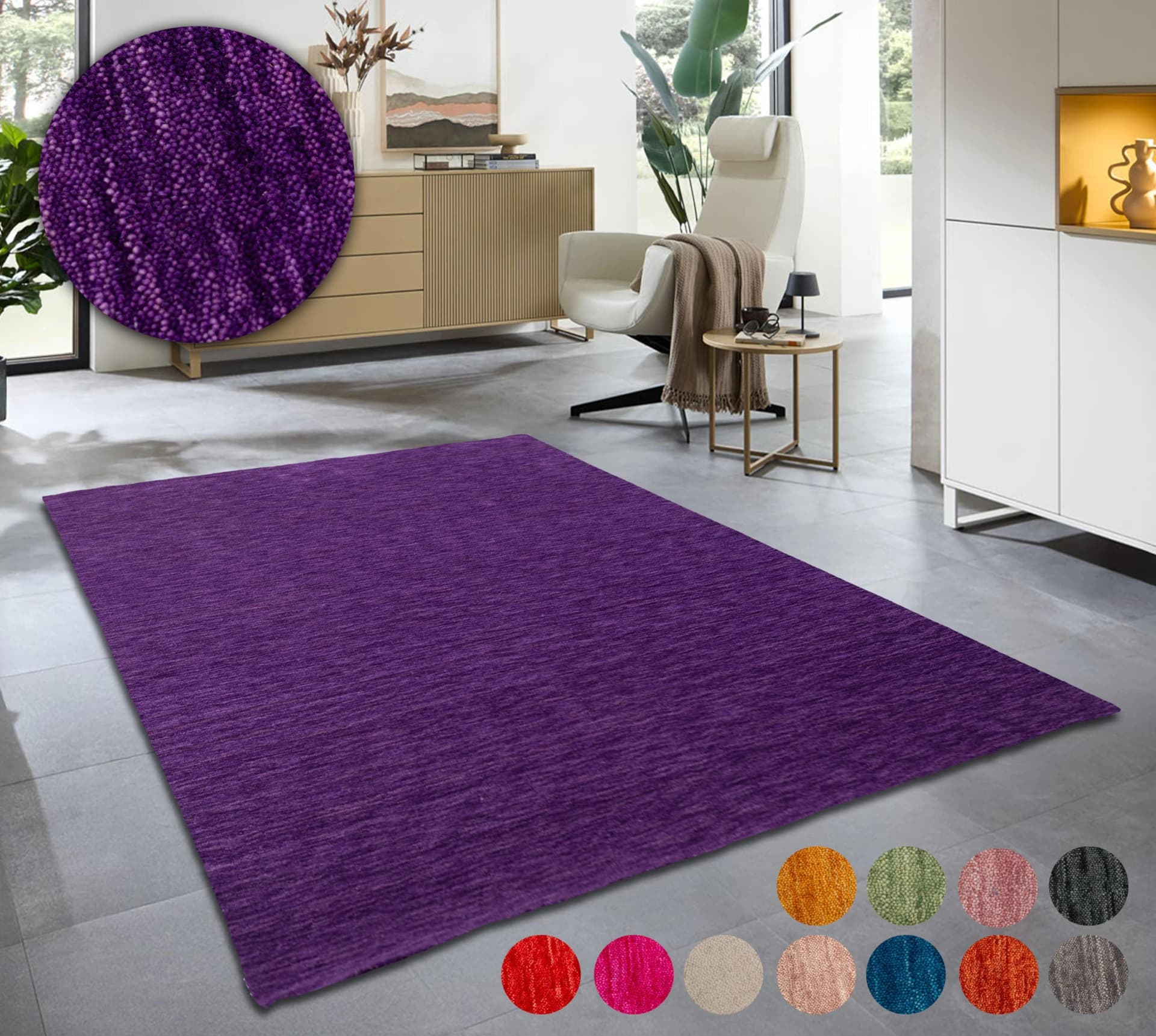 Wollteppich OTTO HOME Karchau Lila Handgewebt