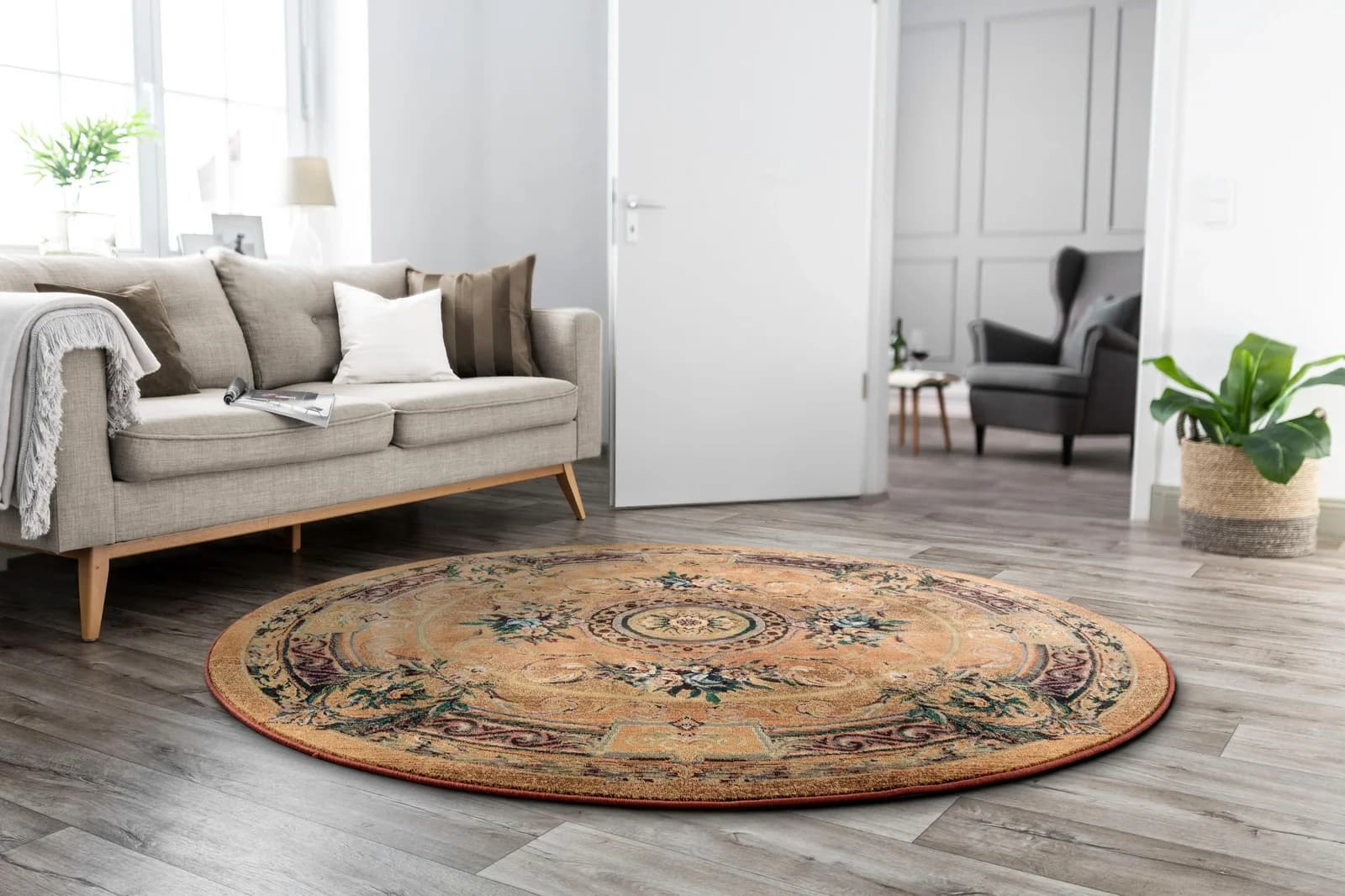 THEKO Teppich Gabiro 856 Rosa Gold Rund Orientalisch