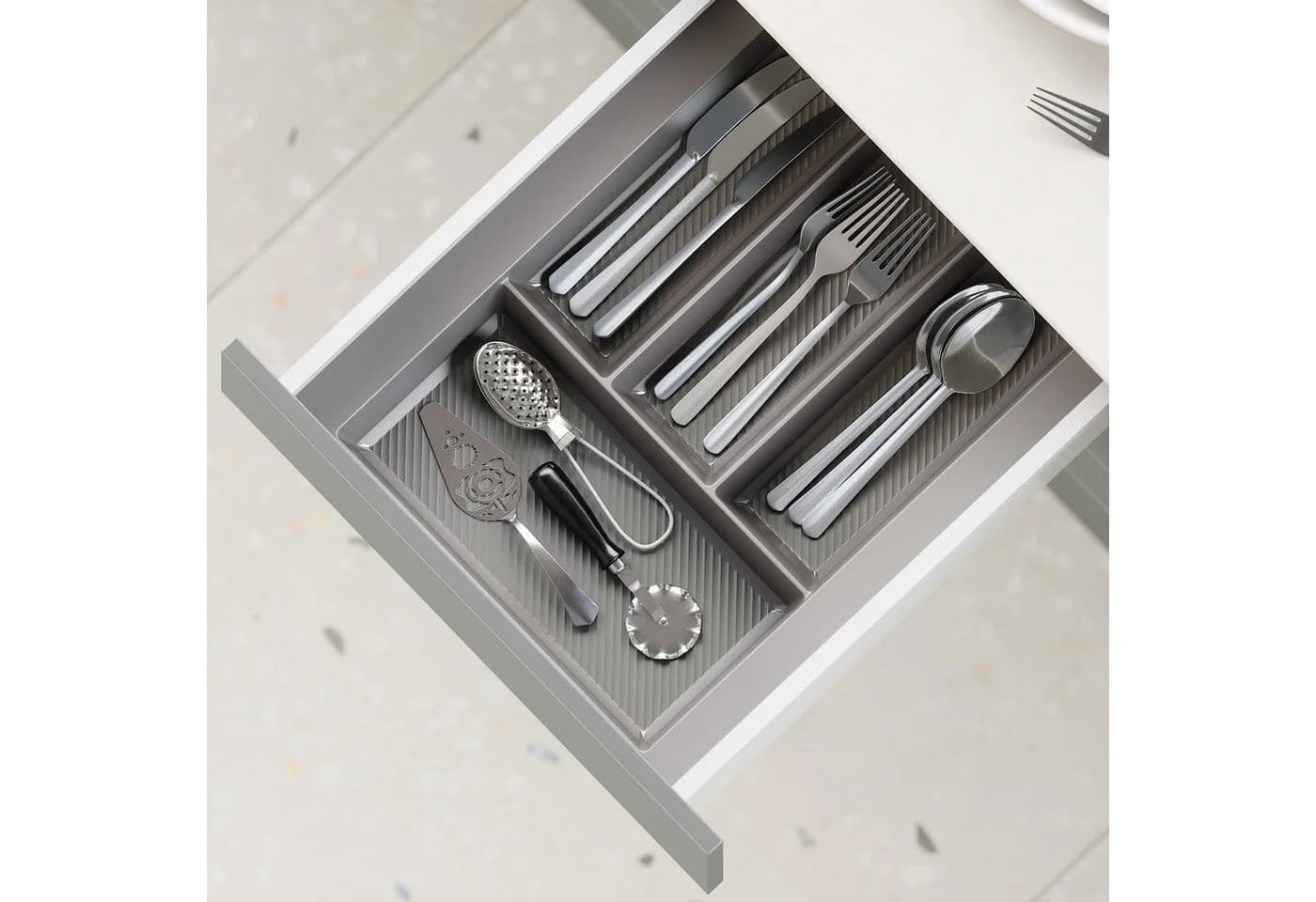 sossai® Besteckeinsatz Anthrazit für Schubladen 35x49cm 4 Fächer