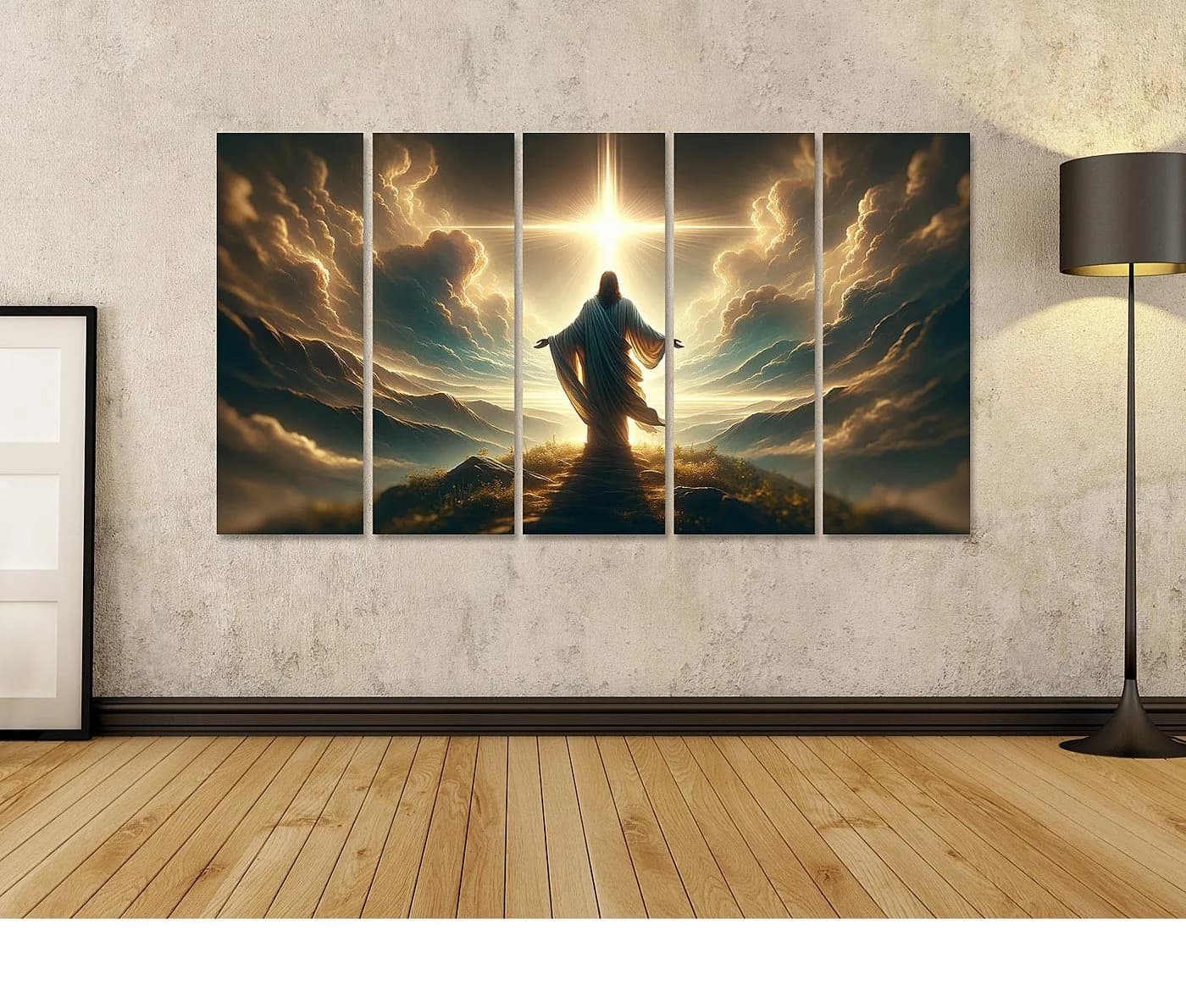 islandburner Leinwandbild Jesus im Sonnenlicht auf Hügel 5-teilig XXL