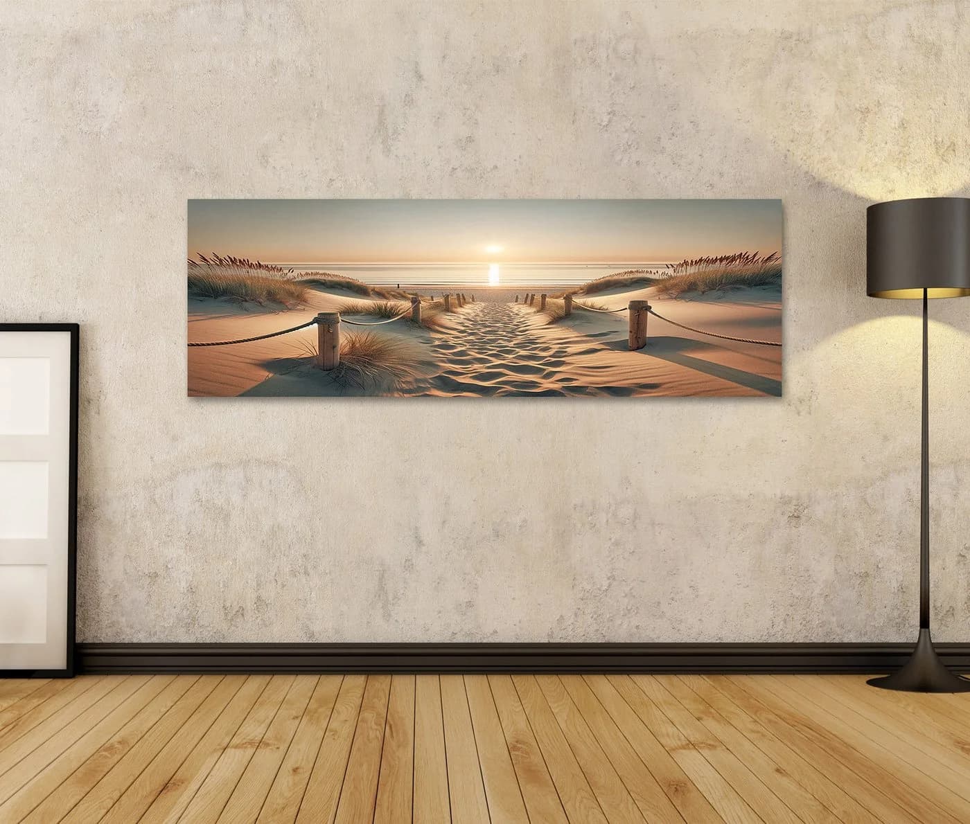 islandburner Leinwandbild Strand goldene Stunde Panorama 120x40cm