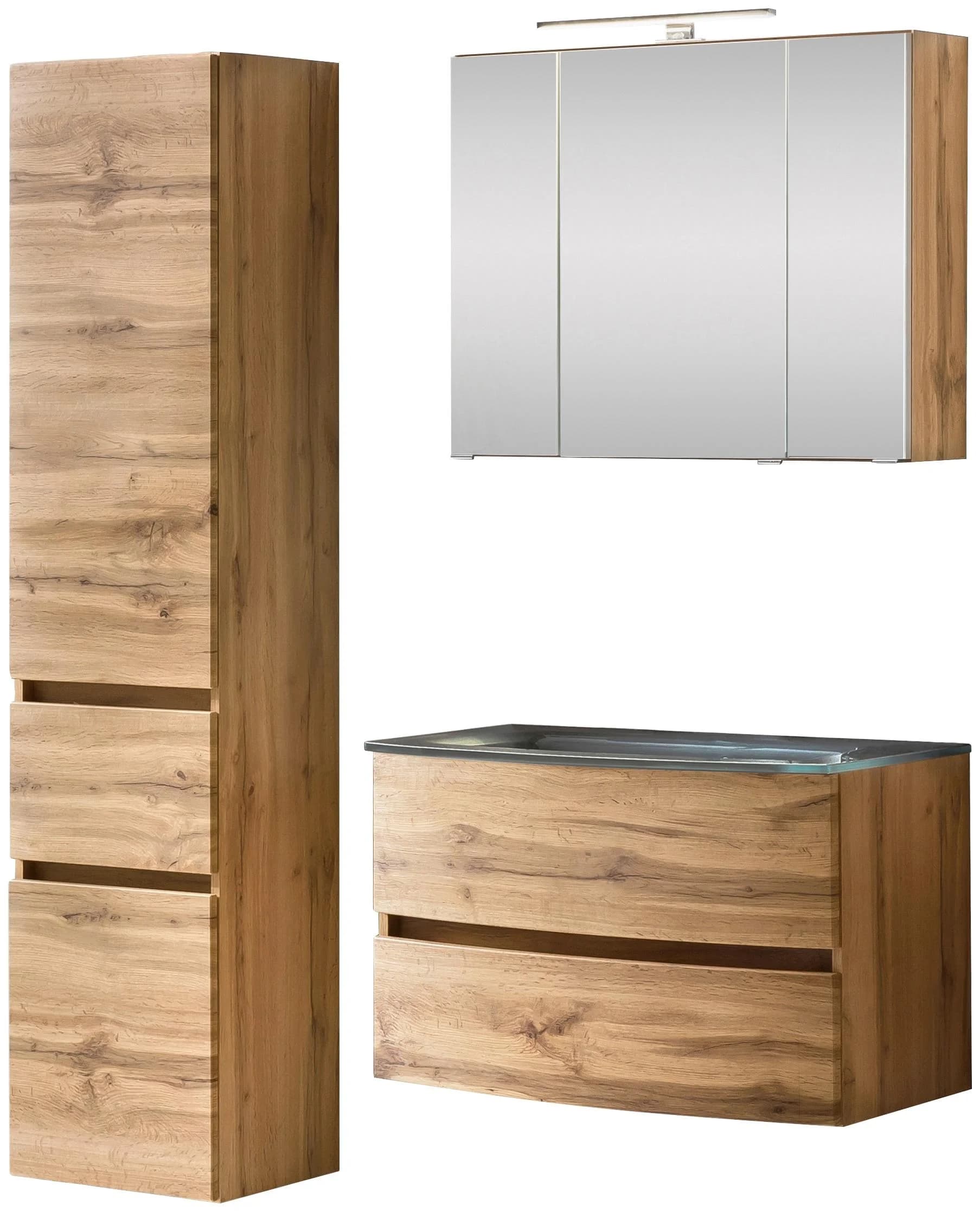 WELLTIME Kaunas Badezimmer-Set Wotaneiche 120cm Waschtisch mit Seitenschrank