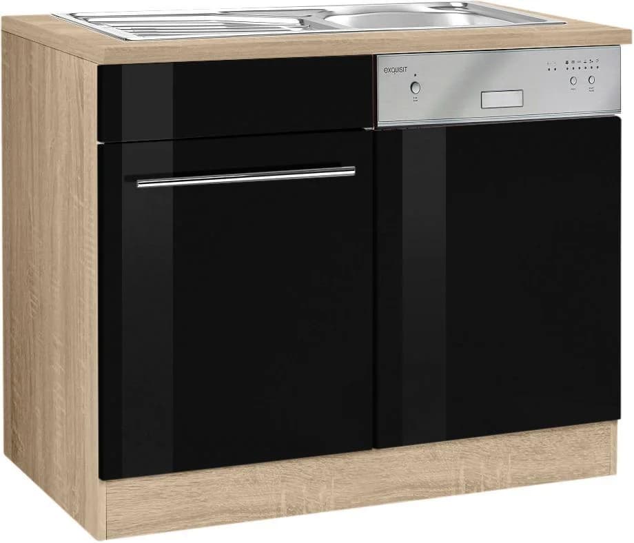 Kochstation Spülenschrank KS-Eton Schwarz Hochglanz mit Spüle