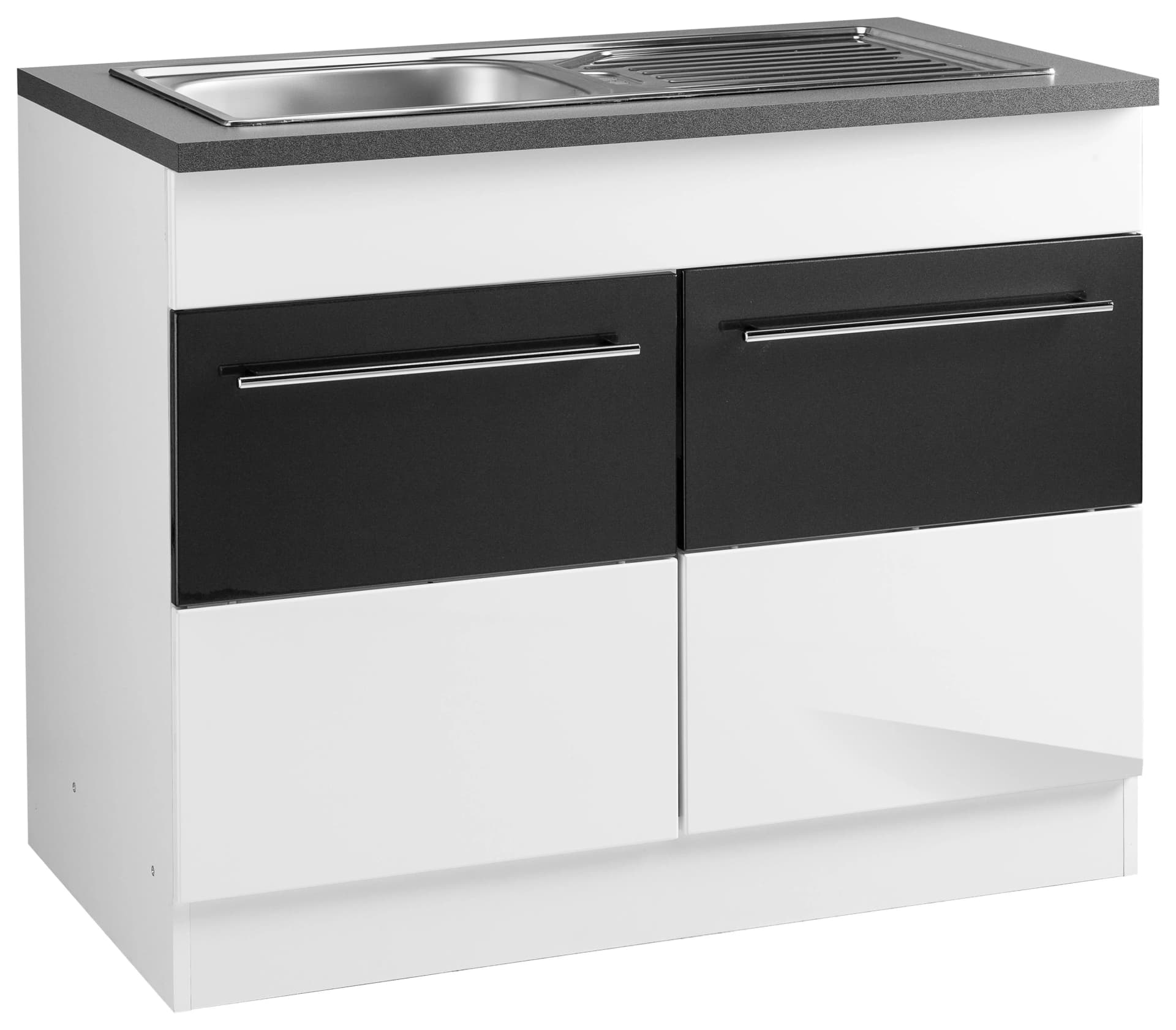 Kochstation Spülenschrank KS-Trient 100cm Weiß Anthrazit Hochglanz mit Spüle