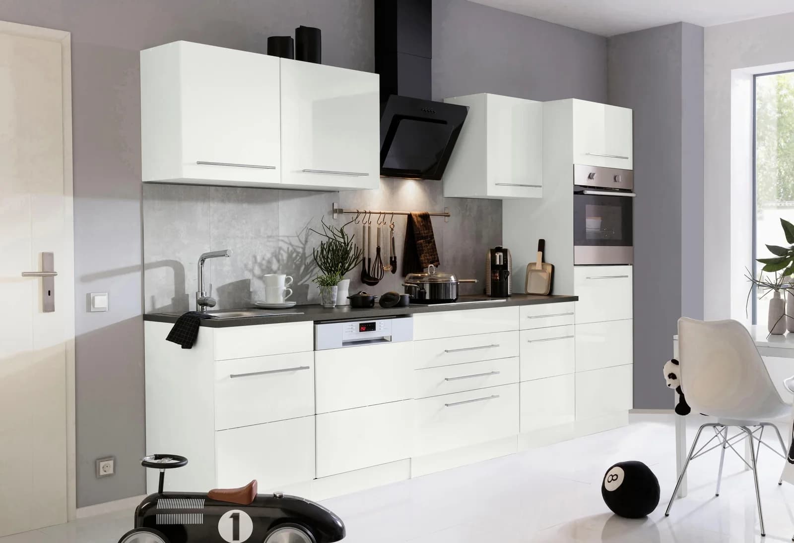 Küchenzeile KOCHSTATION KS-Trient Weiß Anthrazit Hochglanz