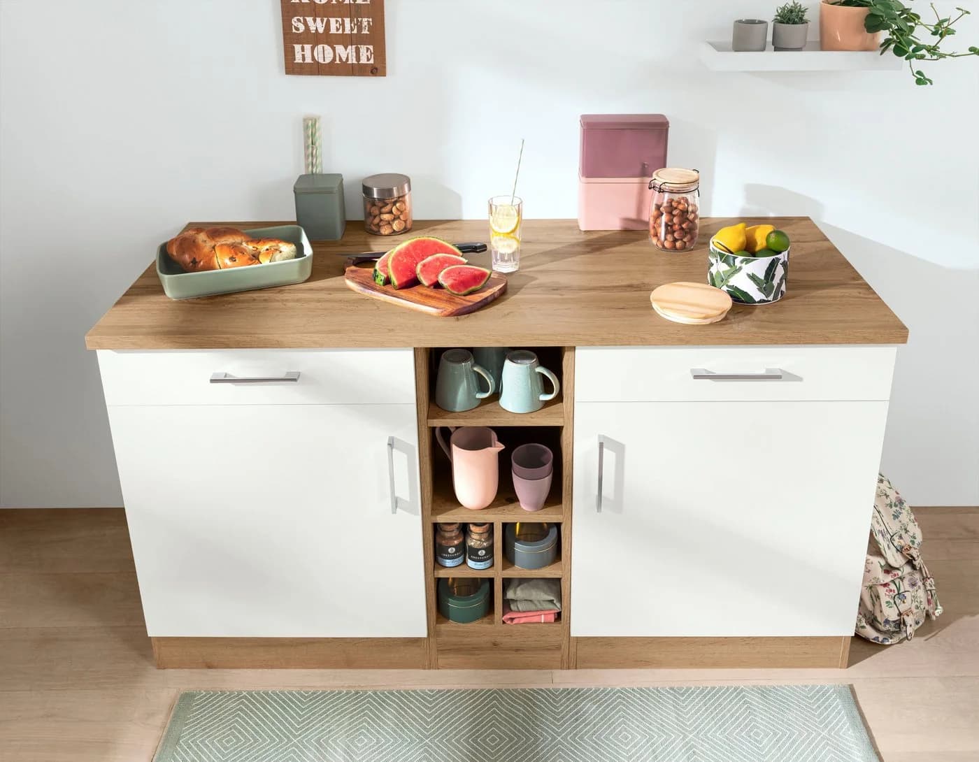 Kochstation KS-Colmar Unterschrank Weiß 150cm 2 Schubkästen 2 Türen