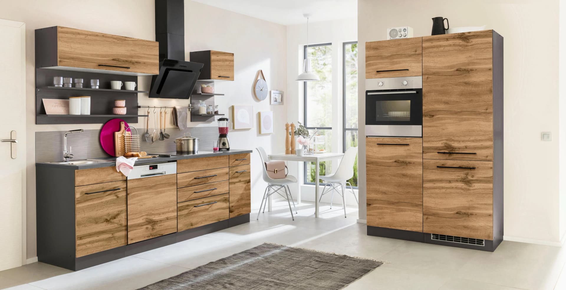 Küchenzeile KS-Tulsa 350cm Braun Grau Anthrazit Holzwerkstoff