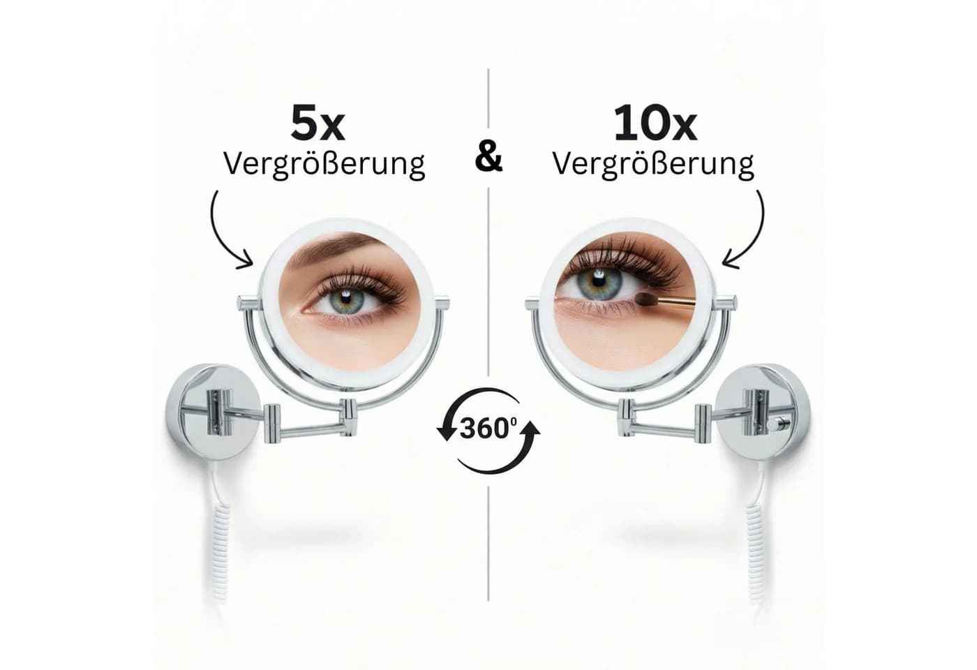 Libaro Kosmetikspiegel MODENA LED mit 5/10-fach Vergrößerung Silber