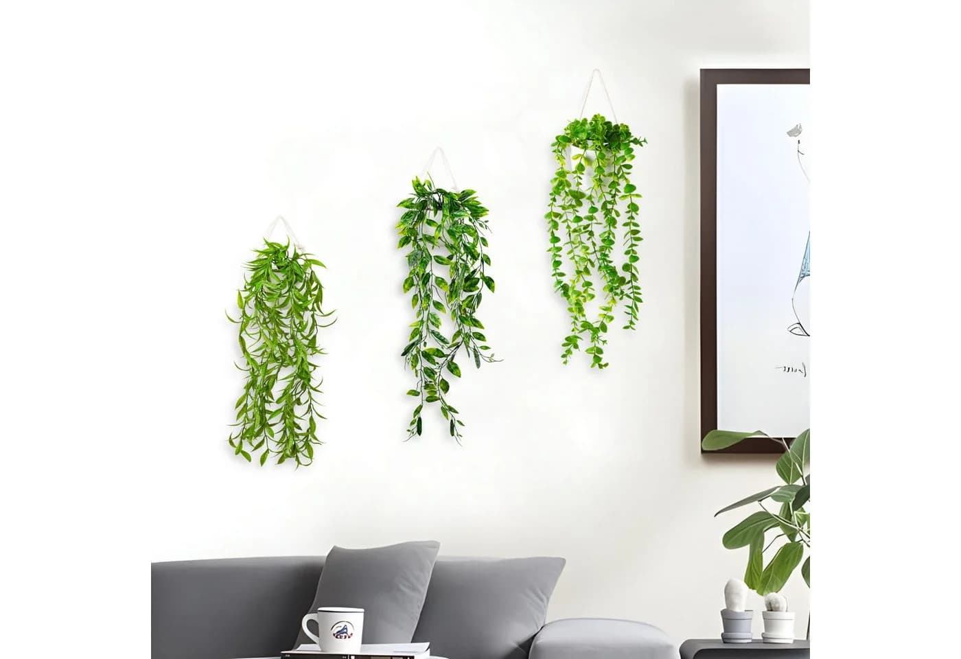 PASCH Kunstpflanze hängend im Keramiktopf Efeu Eukalyptus Monstera