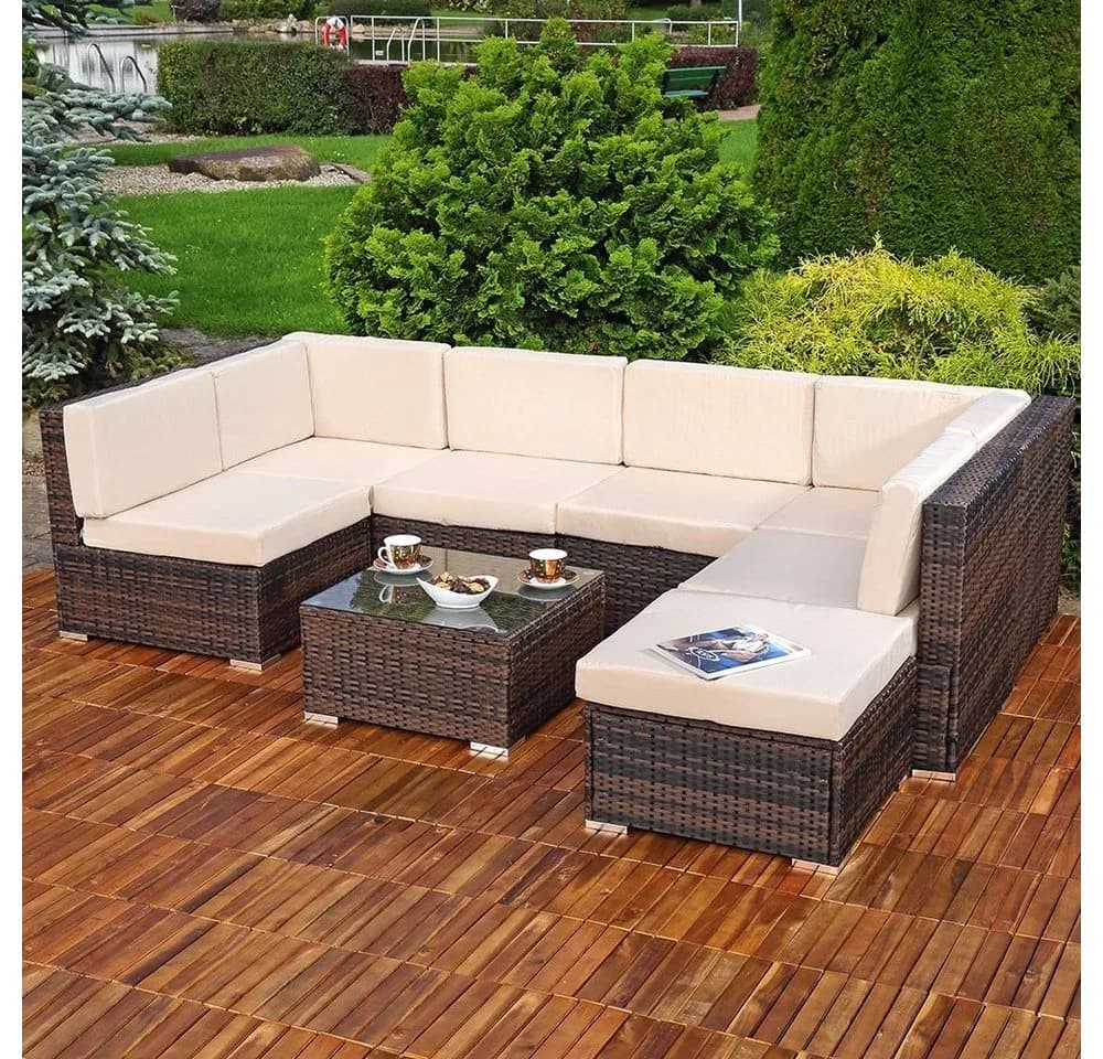 Melko Gartenlounge-Set 8-tlg. Polyrattan Lounge mit Kissen