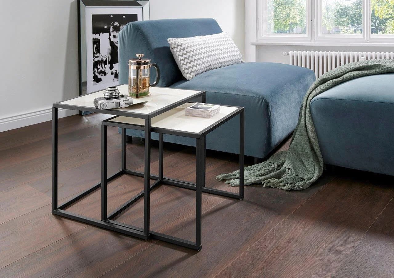 INOSIGN Couchtisch-Set PAROLI Beige Marmor Glas Metall 2er