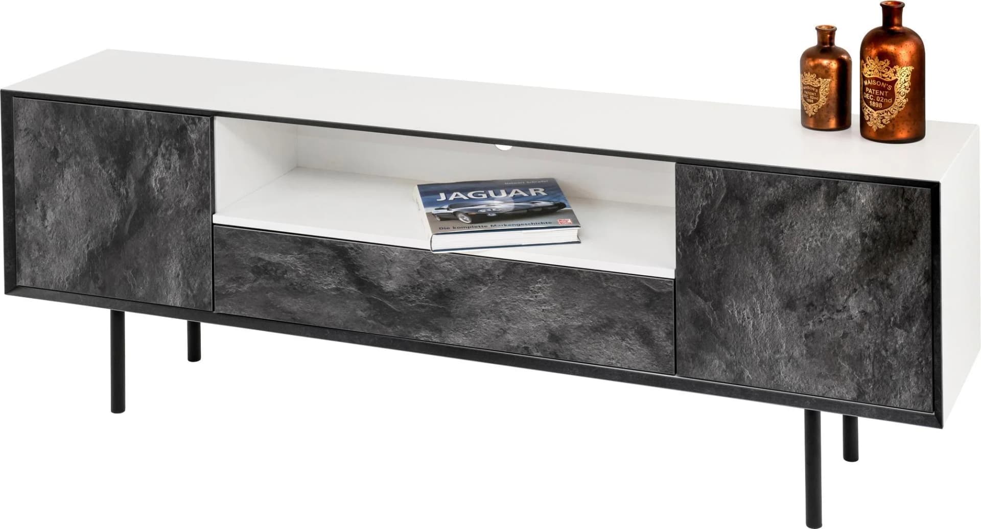 PAROLI Sideboard Susa Weiß/Grau 2 Türen Push-to-Open