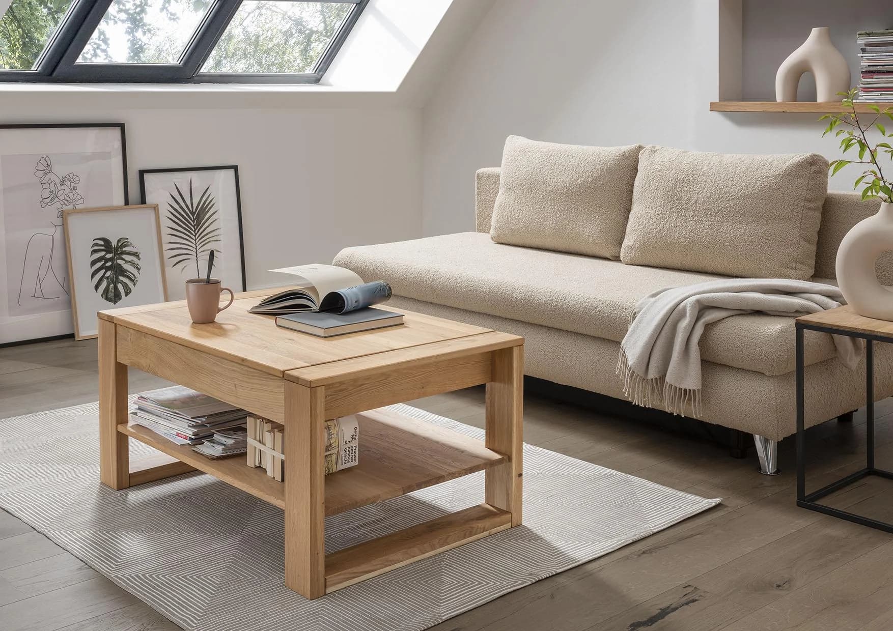 PAROLI Couchtisch Eiche massiv U-Gestell geölt