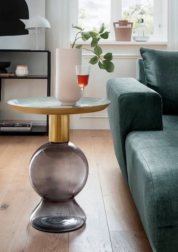 PAROLI Beistelltisch Rund Aluminium Glas Gold Anthrazit Weiß